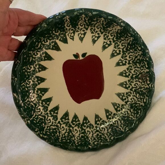 Pie Pan Spongeware Pottery Apple Farmhouse - Picture 1 of 9